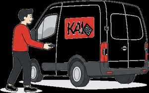 Illustratie van het ophalen van een bestelbus